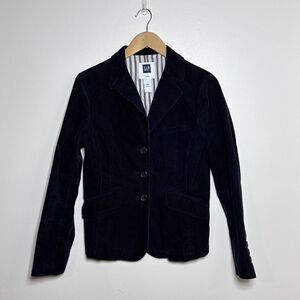 Gap‎ Womens Corduroy Blazer Jacket 6 Navy Blue Pockets Academia Preppy Classic